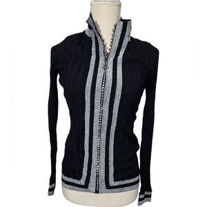 Fontana Zip-Up Lightweight Sweater Rhinestone Detail Sz Small